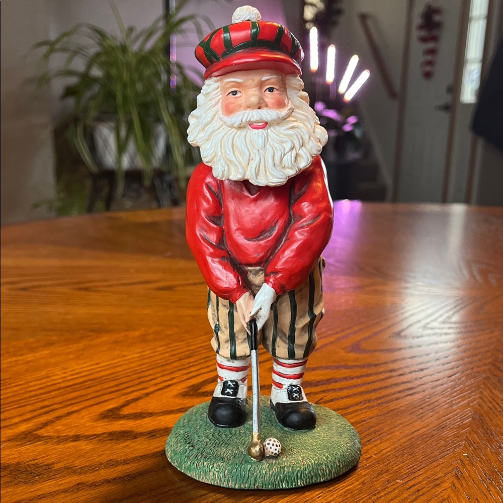 Festive Santa Golfer Bobble Head Figurine - Red and Green
